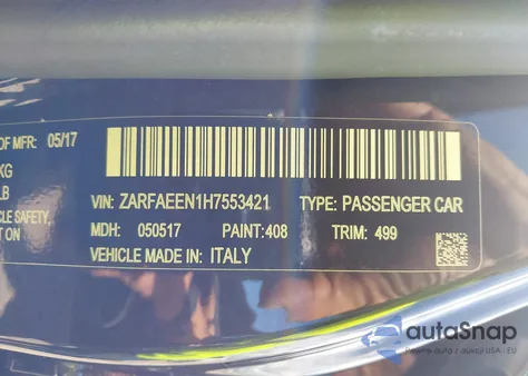 2017 Alfa Romeo Giulia Ti Awd из США, поврежденный, VIN ZARFAEEN1H7553421